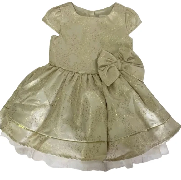 gold dress 18 months Toddler Princess Dress Size 3t-4t Trendy Sequin Puff Sleeve Flower Girl  Dresses Tulle Wedding Party Clothes 6M-5T, Gold, 18 Months